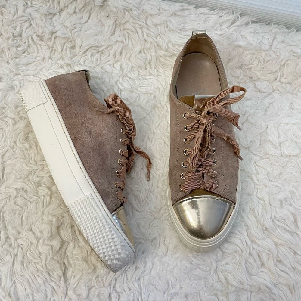 AGL Attilio Giusti Leombruni Mollie Cap toe pink suede platform sneakers sz 7/37